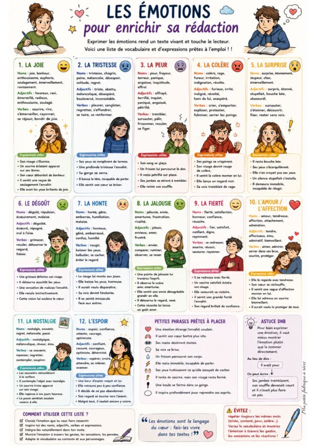 Tableau des émotions imprimable